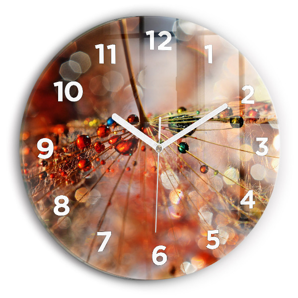 Round glass wall clock Dandelion with dew