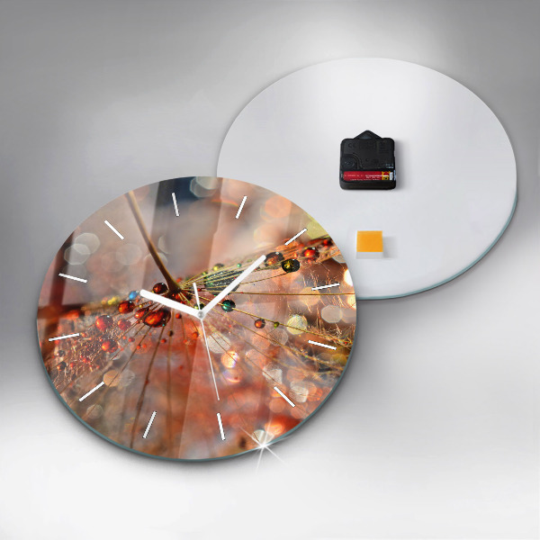 Round glass wall clock Dandelion with dew