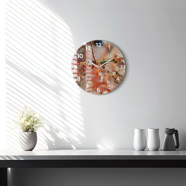 Round glass wall clock Dandelion with dew