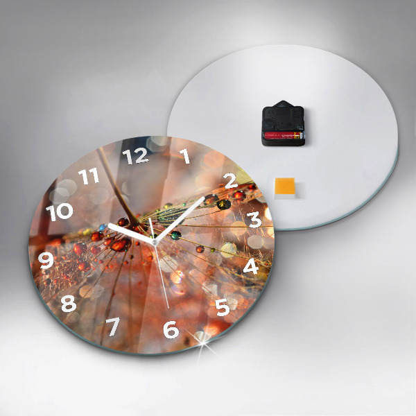 Round glass wall clock Dandelion with dew