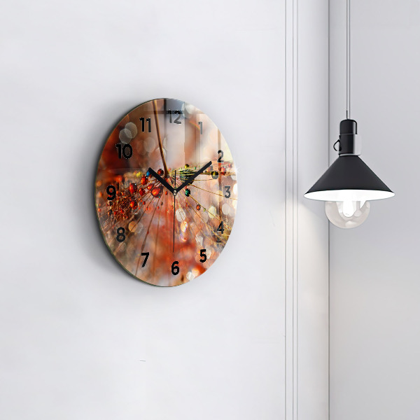 Round glass wall clock Dandelion with dew