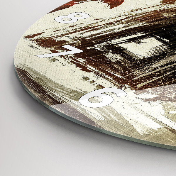 Round glass wall clock Woman on a rainy night