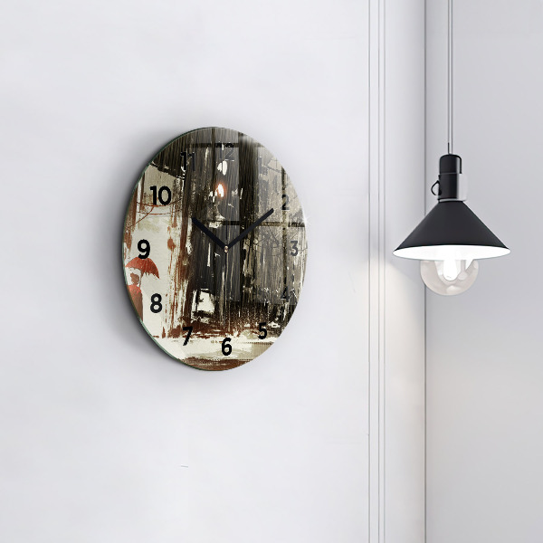 Round glass wall clock Woman on a rainy night