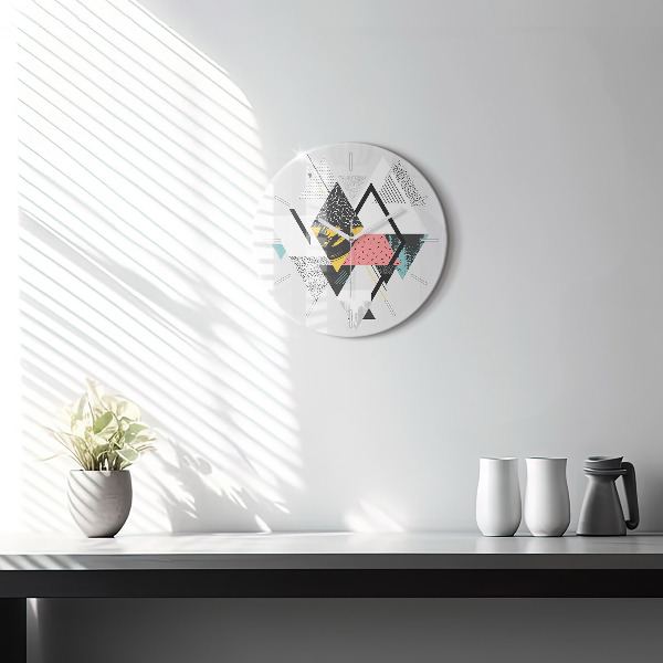 Round glass wall clock Geometric pattern