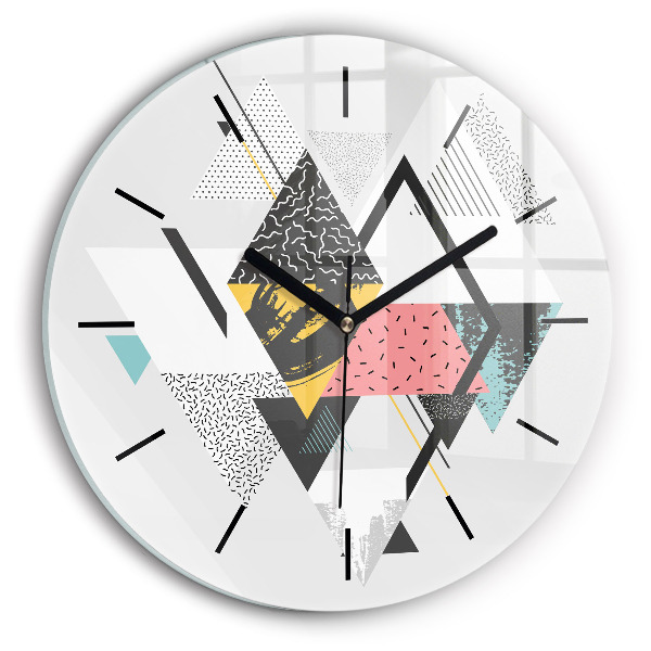 Round glass wall clock Geometric pattern