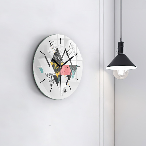 Round glass wall clock Geometric pattern