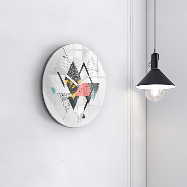Round glass wall clock Geometric pattern