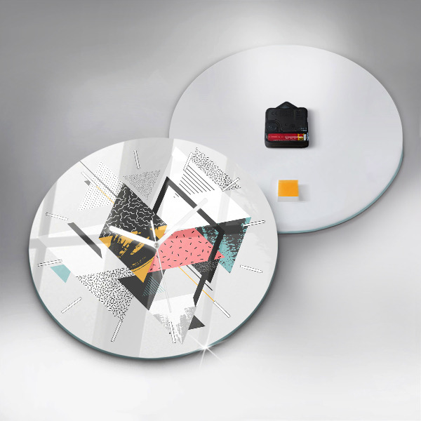 Round glass wall clock Geometric pattern