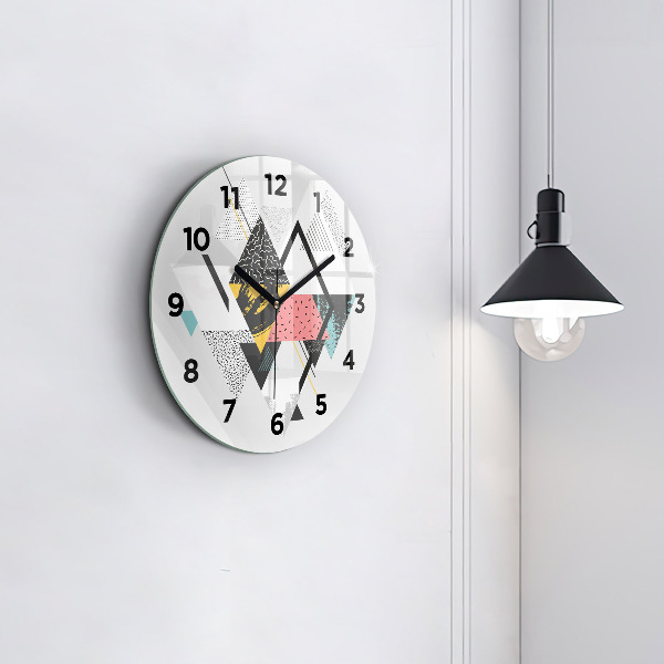 Round glass wall clock Geometric pattern