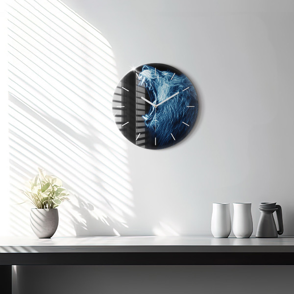 Round glass wall clock Wild lion