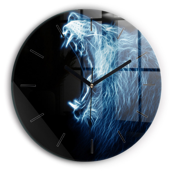 Round glass wall clock Wild lion