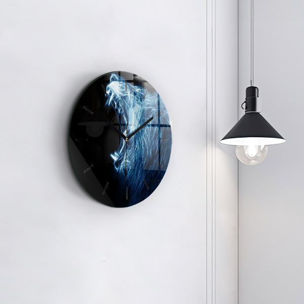 Round glass wall clock Wild lion
