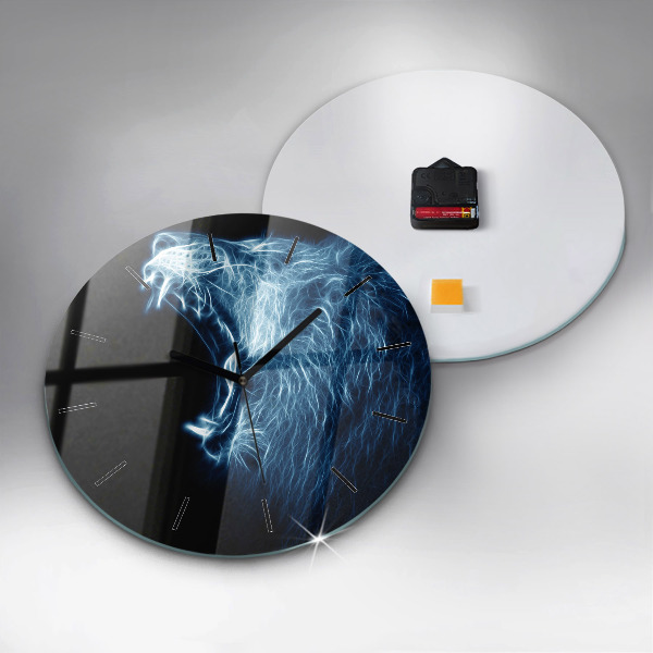 Round glass wall clock Wild lion