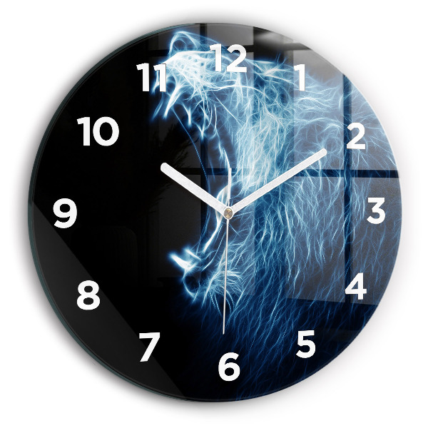 Round glass wall clock Wild lion