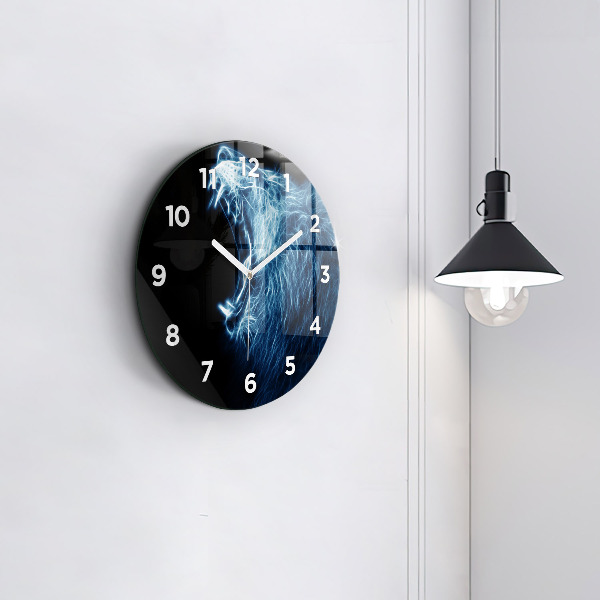 Round glass wall clock Wild lion