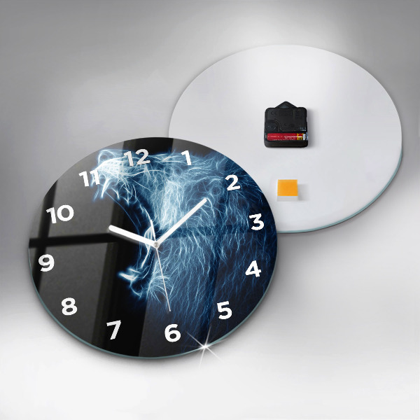 Round glass wall clock Wild lion