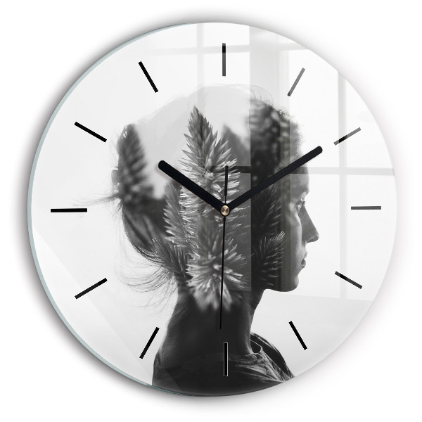 Round glass wall clock Portrait of a woman