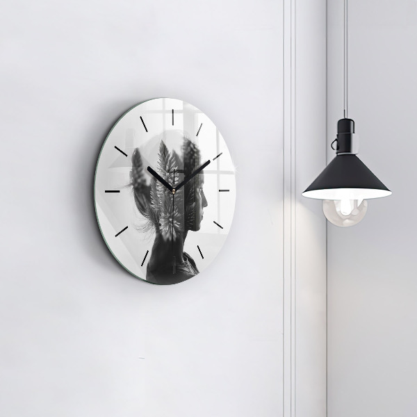 Round glass wall clock Portrait of a woman