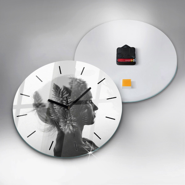 Round glass wall clock Portrait of a woman