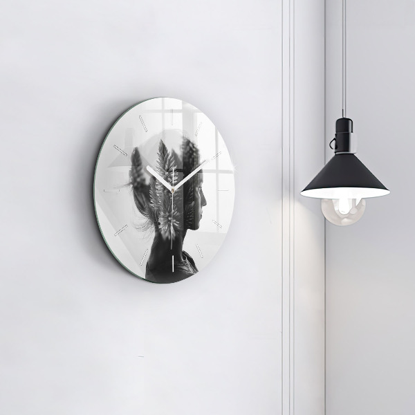 Round glass wall clock Portrait of a woman