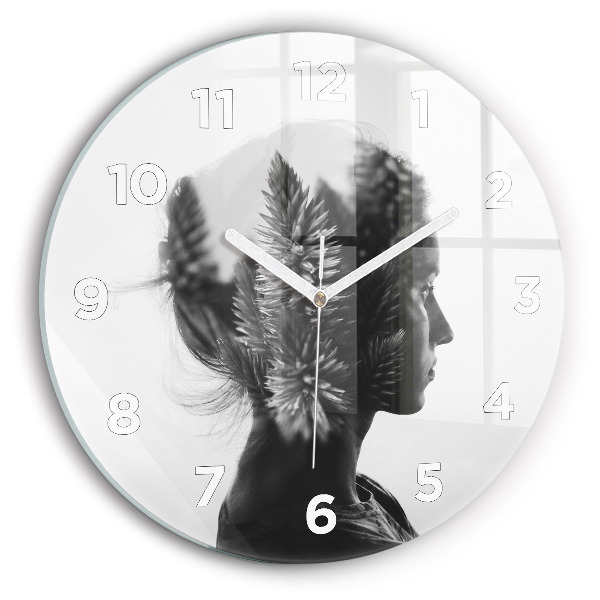 Round glass wall clock Portrait of a woman