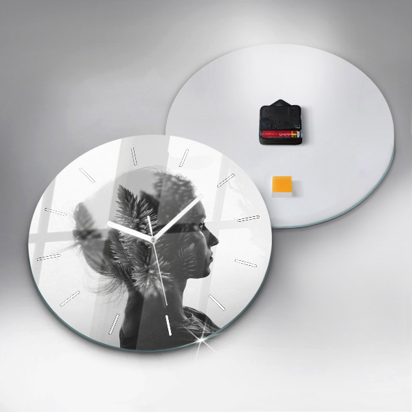 Round glass wall clock Portrait of a woman