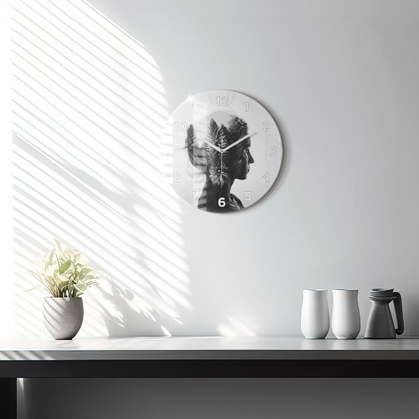 Round glass wall clock Portrait of a woman