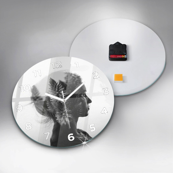 Round glass wall clock Portrait of a woman
