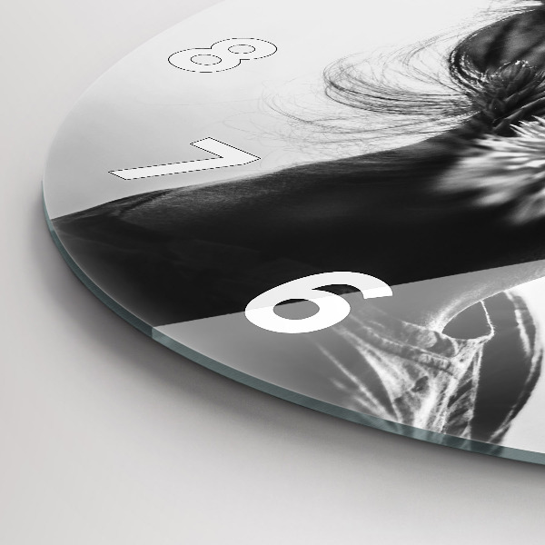 Round glass wall clock Portrait of a woman