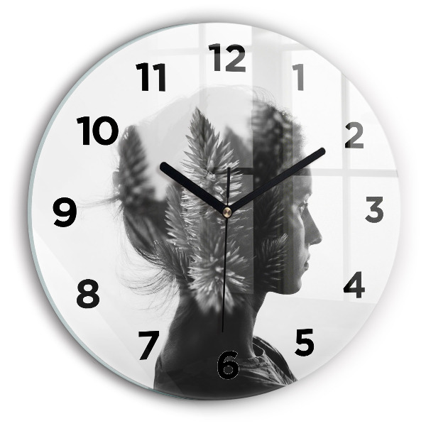 Round glass wall clock Portrait of a woman