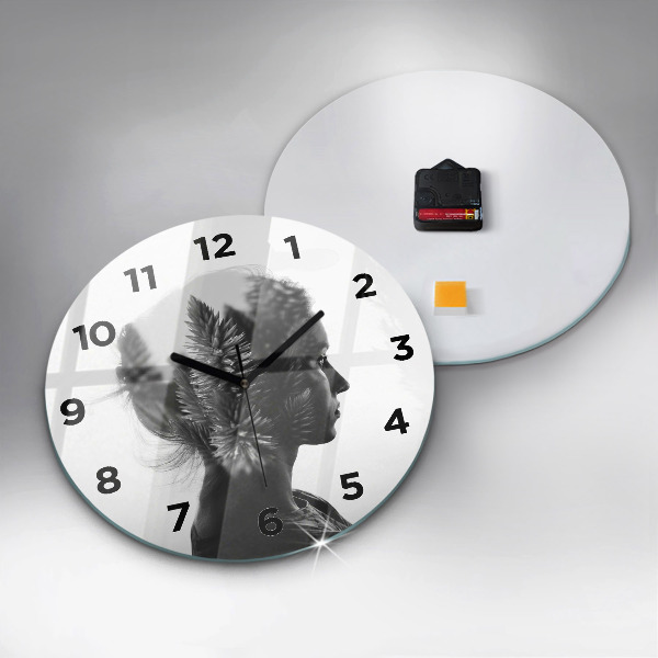 Round glass wall clock Portrait of a woman