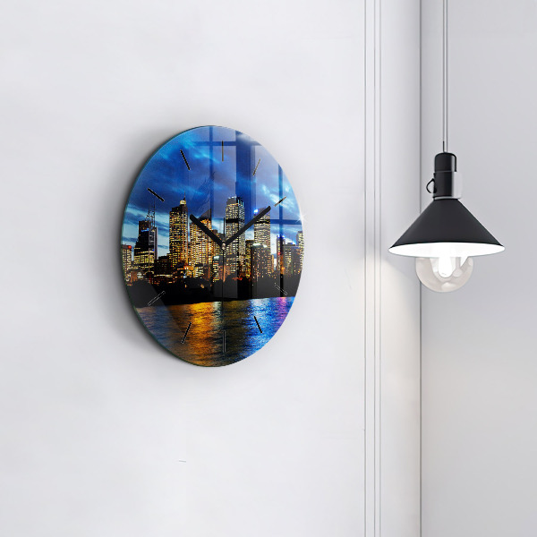 Round glass wall clock Sydney In The Evening