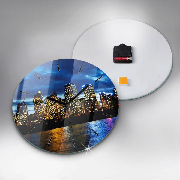 Round glass wall clock Sydney In The Evening