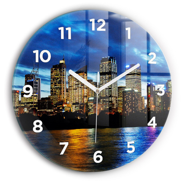 Round glass wall clock Sydney In The Evening