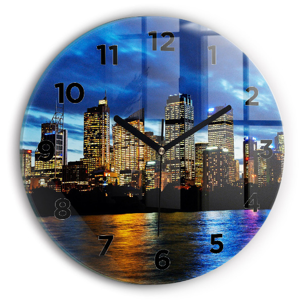 Round glass wall clock Sydney In The Evening