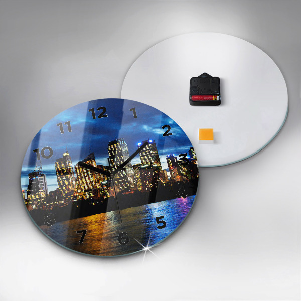 Round glass wall clock Sydney In The Evening