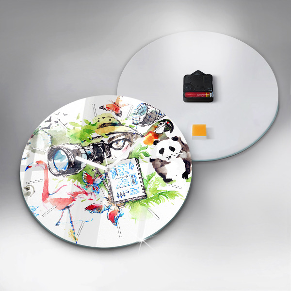 Round glass wall clock Zoologist