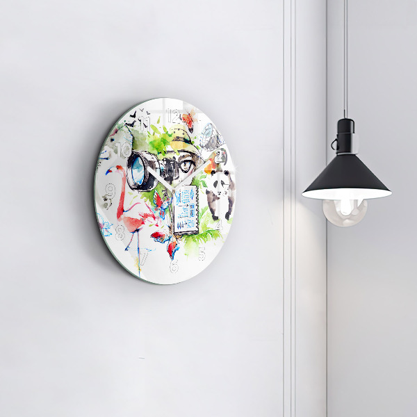 Round glass wall clock Zoologist