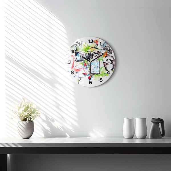 Round glass wall clock Zoologist