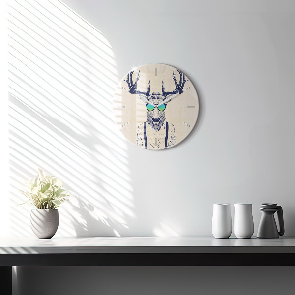 Round glass wall clock Abstract deer