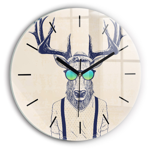 Round glass wall clock Abstract deer