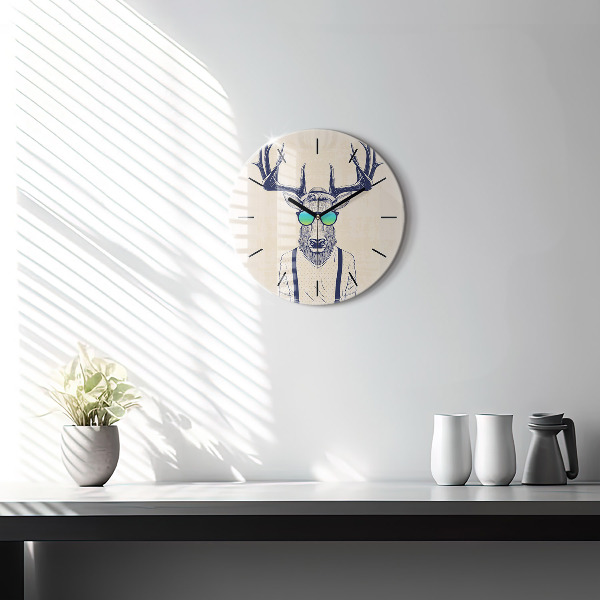 Round glass wall clock Abstract deer
