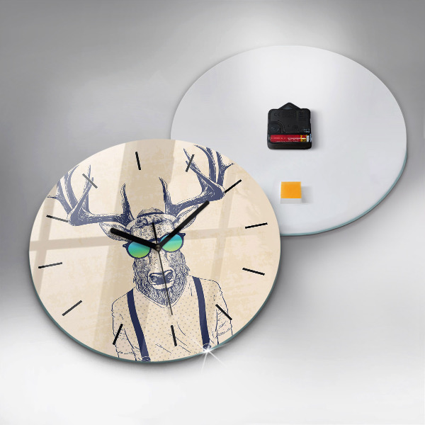 Round glass wall clock Abstract deer