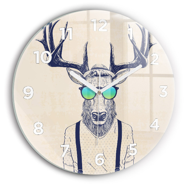 Round glass wall clock Abstract deer