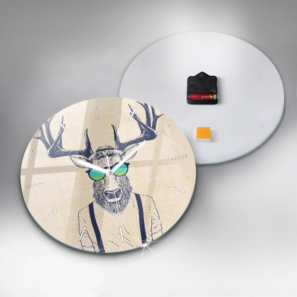 Round glass wall clock Abstract deer