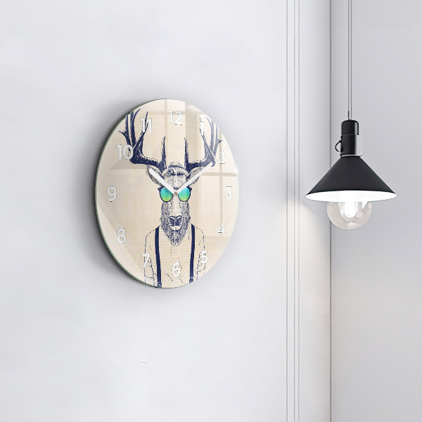 Round glass wall clock Abstract deer