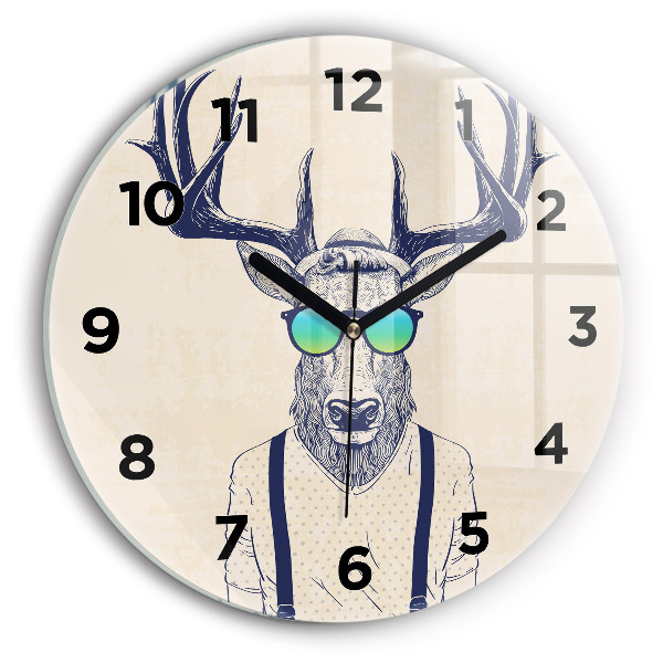 Round glass wall clock Abstract deer