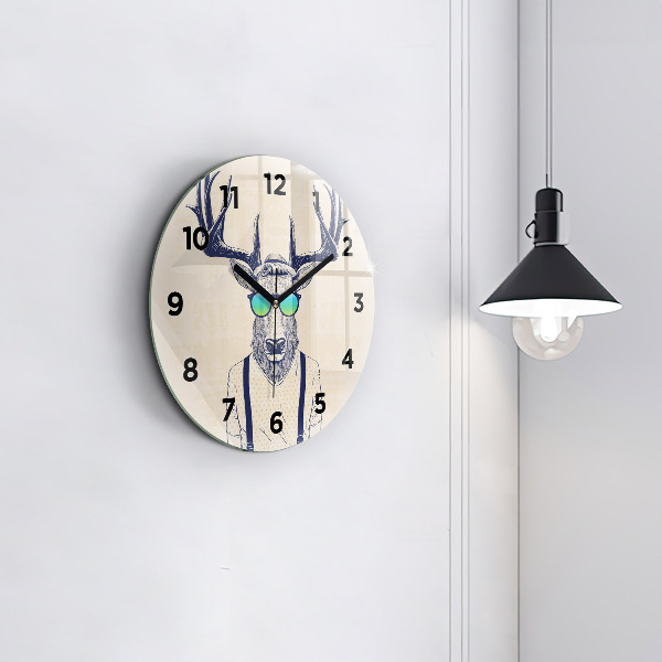Round glass wall clock Abstract deer