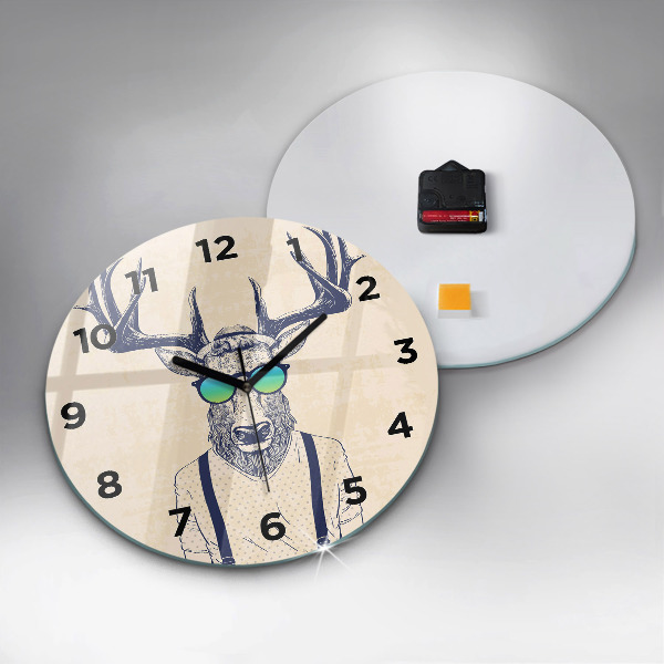Round glass wall clock Abstract deer