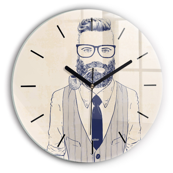Round glass wall clock Man with a beard